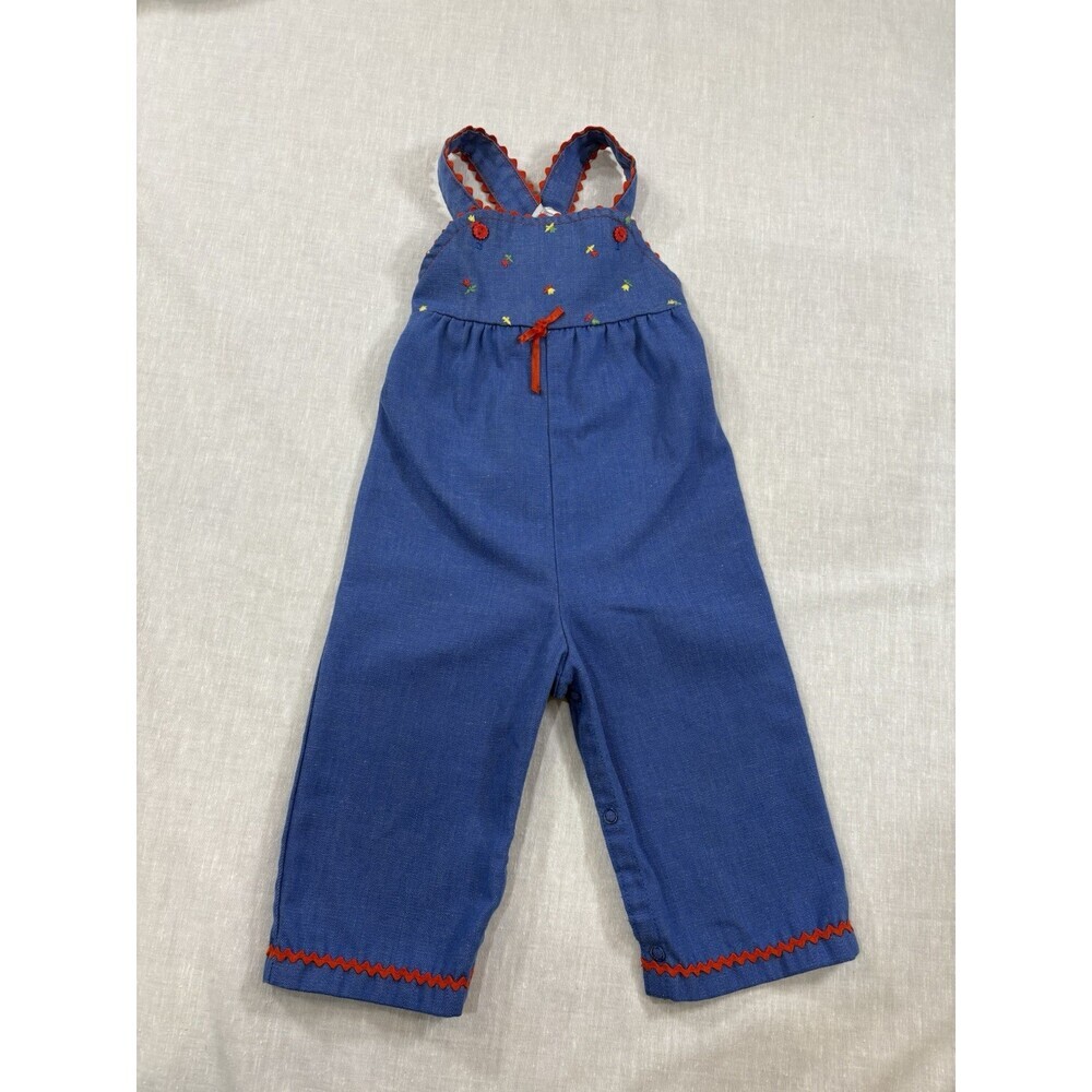 Vintage Carters Baby Girl Floral Embroidered Overalls Size 18 Months